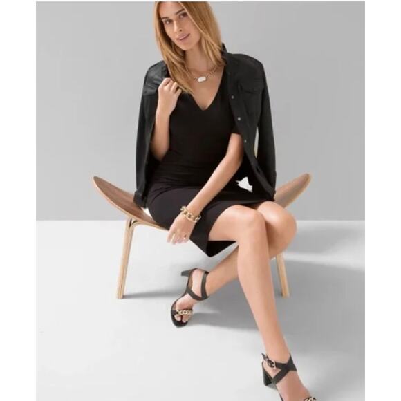 WHBM Aura Collection Black Sheath Sculpt Fitted Cocktail Career Dress Sz 2 - Picture 7 of 12